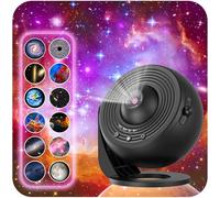 Projecteur de galaxie pour chambre à coucher, projecteur d'image HD, bouton réglable, 13 disques de film pour enfants, rotation à 360 °, minuterie 1/2h, contrôle simple à 3 boutons, noir foncé