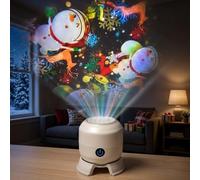 Projecteur de Noël rotatif dynamique à 360°, bonhomme de neige, renne, flocon de neige avec luminosité réglable, lampe holographique 5D rechargeable par USB pour décoration de vacances, chambre à