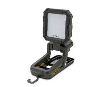 Projecteur de travail LED rechargeable 10 W 1000 lm, alimenté par batterie, avec pince et base magnétique, pliable et rotatif à 360°, idéal pour l'atelier, le garage et les travaux.