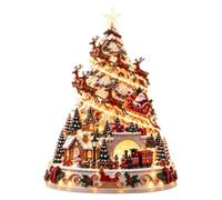 Projecteur de village de Noël - Arbre lumineux | LED rotatif, 4 thèmes | Train de scène 3D, fenêtre éclairée, toit enneigé, ornements étoiles, centre de table à projection murale pour cheminée