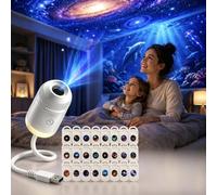 Projecteur HD Smart 5D holographique de nuit, mini USB Galaxy Star Light Projecteur avec 24 disques de film, rotation à 360 °, éclairage d'ambiance pour chambre à coucher, plafond, voiture, toit