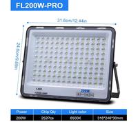 Projecteur LED - 200W PRO - Puce LED 2835 - Angle de diffusion de 180° - Étanchéité IP66 - Boîtier en aluminium - Éclairage extérieur 220 V