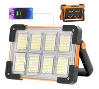 Projecteur LED batterie chantier, 4 modes lampe rechargeable solaire, portable étanche USB, garage/camping/entretien/urgence
