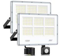 Projecteur LED Exterieur Detecteur De Mouvement - 2 Pack 100W 10000 LM 6 en 1 Spot LED Extérieur Detecteur De Mouvement, IP67 Étanche 7000 K Blanc Froid Éclairage Extérieur pour Jardin, Cour, Rue