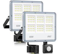 Projecteur LED Exterieur Detecteur De Mouvement - 2 Pack 50W 5000 LM 6 en 1 Spot LED Extérieur Detecteur De Mouvement, IP67 Étanche 7000 K Blanc Froid Éclairage Extérieur pour Jardin, Cour, Rue