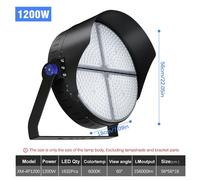 Projecteur LED pour stade - XM-4P1200W - 1200 W, haute performance - 6000K, lumière blanche froide - 130 lm/W - angle de diffusion de 60° - étanche IP65 - support réglable