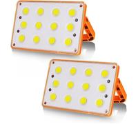 Projecteur LED rechargeable - 120 W COB - USB & solaire - 4 modes - Indicateur 4 niveaux - Lot 2 pièces