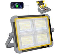 Projecteur LED Rechargeable 150W, Projecteur LED Chantier Portable avec Double Panneau Solaire, Lampe de Travail 9000mAh/336 perles