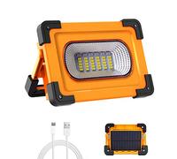 Projecteur LED Rechargeable, T-SUN 60W 4 Modes Projecteur LED Chantier, Lampe de Travail Portable avec Batterie Rechargeable & Panneau Solaire, Lumière d'Urgence, pour Camping, Bricolage