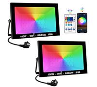 Projecteur LED RGB, T-SUNUS 100W Projecteur LED Couleur Extérieur WIFI avec APP Bluetooth et Télécommande, IP66 Etanche pour Fête Party Arbre Noël 2 Pièces