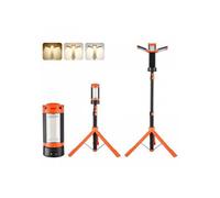 Projecteur LED sur trépied amovible, 2200 LM, lampe de travail LED rechargeable sans fil pour camping, 10 Ah, avec trois têtes