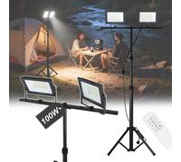 Projecteur LED UISEBRT 2×100W double LED, lampe de chantier, boîtier en aluminium, éclairage de travail, projecteur, intensité variable, avec trépied réglable en hauteur et télécommande