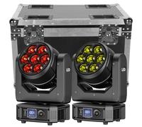 Projecteur mobile - 350 W. Projecteur à tête mobile - 7 x 50 W de LEDs RGBW - Compatible DMX - Lot de 2 avec mallette de transport - 90–240 V - Prise européenne