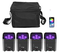 Projecteur PAR avec sac de transport, technologie LED 6-en-1,DMX et sonore, télécommande, lot de 4 avec sac de transport, prise UE
