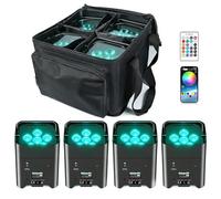 Projecteur PAR LED 108 W, 4 Piece avec paquet RGBWA + UV, batterie rechargeable 9600 mAh, télécommande/application/WiFi/DMX, idéal pour soirées, DJ, Noël, bars, anniversaires