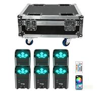 Projecteur PAR LED 108 W, 6 Piece avec flightcase RGBWA + UV, batterie rechargeable 9600 mAh, télécommande/application/WiFi/DMX, idéal pour soirées, DJ, Noël, bars, anniversaires