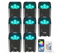 Projecteur PAR LED 108 W sans fil, 8 Piece RGBWA + UV, batterie rechargeable 9600 mAh, télécommande/application/WiFi/DMX, idéal pour soirées, DJ, Noël, bars, mariages, anniversaires