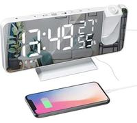 Projecteur portable avec chargeur USB et radio FM - Écran miroir de 7,5 pouces avec lampe de projection orientable et fonction veille