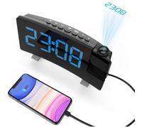 Projecteur rotatif pour chambre, réveil projecteur avec luminosité réglable, grand écran LED, double alarme, fonction snooze, radio FM, bon
