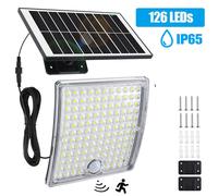 Projecteur solaire à LED - Appareil d'éclairage extérieur - 126 LED - Détecteur de mouvement - 3 modes d'éclairage - Indice de protection IP65 - Montage mural