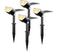 Projecteur solaire d'extérieur à 12 LED avec panneau solaire réglable, 350 lm, éclairage de jardin 2-en-1 à énergie solaire, du crépuscule au lever du soleil, étanche IP67, blanc chaud 3000 K, lot de