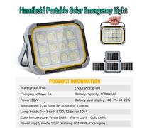 Projecteur solaire LED - Modèle B - 30 W - 1 unité - Avec télécommande - Indice de protection IP65 - Pour une utilisation extérieure - Aluminium