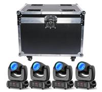 Projecteurs à tête mobile - Éclairage de scène DMX512 - Coffret de 4 unités - 100 W - Effet faisceau et gobo - Coffret de transport - Prise européenne