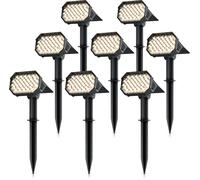 Projecteurs de jardin LED solaires Brandson avec piquet, éclairage extérieur solaire, appliques murales, lot de 8, batterie rechargeable, 1800 mAh, 2 niveaux de luminosité, 3000 K, IP65, résistants au