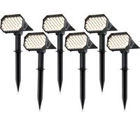 Projecteurs de jardin LED solaires Brandson avec piquet, éclairage extérieur solaire, appliques murales, lot de 6, batterie rechargeable, 1800 mAh, 2 niveaux de luminosité, 3000 K, IP65, résistants au