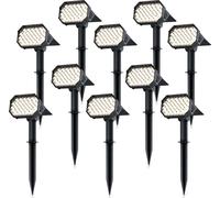 Projecteurs de jardin LED solaires Brandson avec piquet, lampes d'extérieur solaires, appliques murales, lot de 10, batterie rechargeable, 1800 mAh, 2 niveaux de luminosité, 3000 K, IP65, résistants a
