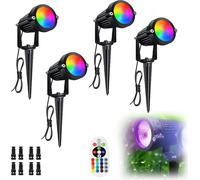 Projecteurs de jardin RGB, lot de 4 projecteurs d'extérieur avec télécommande, projecteurs halogènes sur piquet, éclairage de jardin IP65, blanc chaud