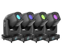 Projecteurs de scène motorisés à faisceau réglable - Coffret de 4 - 230 W - 10 gobos et couleurs - Contrôle DMX - Variation de luminosité progressive - Prise européenne