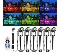 Projecteurs LED pour jardin, avec changement de couleur RGB, télécommande, indice de protection IP65, lot de 6, longueur totale : 21 mètres
