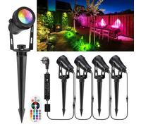 Projecteurs LED pour jardin, lot de 4, 15 mètres, RGB, 12V, 3W, 1200 lumens, IP65, avec télécommande