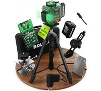 ProLaser 4x360° Niveau Laser Croix avec Trépied - Laser Vert Autonivelant, Niveau Laser Chantier, 16 Lignes, 2 Batteries, Mallette & Accessoires pour Carrelage, Mur & Installation