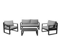 PROLOISIRS Set 4 pièces - MOJITO II - Aluminium époxy - Graphite/Gris - 2 fauteuils + 1 canapé + 1 table basse G