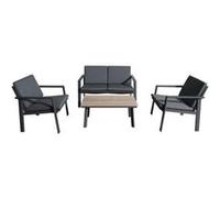 PROLOISIRS Set ensemble 4 pièces Sun en aluminium/SPC avec coussins - graphite/oak/gris G