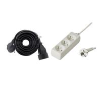 Prolongateur 16A 2P+T HO5VV-F 3G1,5mm² Noir 5m & PremiumCord Multiprise 3m, 3 Prises, Rallonge 230V, 3 Prises Françaises Orientables à 45°, Multiprise de Qualité avec Sécurité Enfant, Couleur Blanc