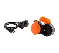 Prolongateur à double tête pour chantier HO7RN-F 16A 3G1,5mm² Noir 1m - Zenitech & Bliplite pour extérieur étanche IP44 2P+T avec accroche - Zenitech