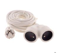 Prolongateur Bi tête 3G1.5 mm blanc 3m - 1 prise Mâle + 2 prises Femelle
