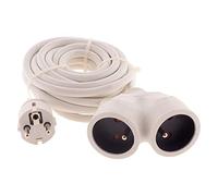 Prolongateur Bi tête 3G1.5 mm blanc 3m - 1 prise Mâle + 2 prises Femelle
