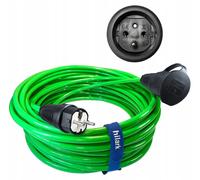 Prolongateur électrique, 1 prise, couleur verte, câble H07BQ-F 3g2,5 en caoutchouc, robuste, longueur 15 mètres