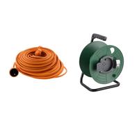 Prolongateur Jardin 16A HO5VV-F 3G1,5 2P+Terre 50m - Orange - Zenitech & Electraline 94015, Enrouleur Vide, Mesure jusqu'à 50 mètres, sans câble, Convient à la Maison/au Bureau/au Jardin, Vert foncé