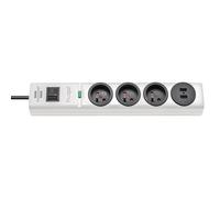 Prolongateur multiprise hugo! Brennenstuhl, parasurtenseur 19 500A, 3 prises courant, 2 prises USB, coloris blanc