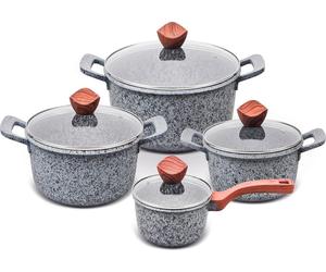 PROMIS Set de casseroles GRANIT, Casserole 16 cm, Casseroles 20,24,28 poignées brunes