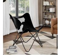 ""Promo 2026""Chaise papillon noir et blanc cuir de vache - Fauteuil siège salon - 74x66x90 cm 3811