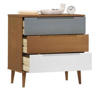 ""Promo“Commode MOLDE Marron 80 x 40 x 80 cm en bois de pin massif avec 3 tiroirs pour Salon et Chambre 843437