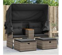 ""Promo été""Canapé/Sofa Terrasse - SWEETY - Noir - Canapé de jardin - 2 places - avec auvent et tabourets gris rotin 144x92x69cm 7805