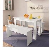 ""Promo été""Table de salle à manger et bancs (3pcs)- SWEETY - Set de 3 Pièces pour Salle à Manger - Bois d'ingénierie Blanc 120x59x76