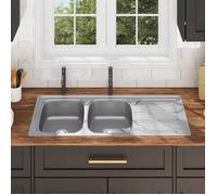 ""Promo“Évier Double de Cuisine avec Crépine et Piège Acier Inoxydable Argenté 120 x 50 x 16 cm pour Cuisine 973734